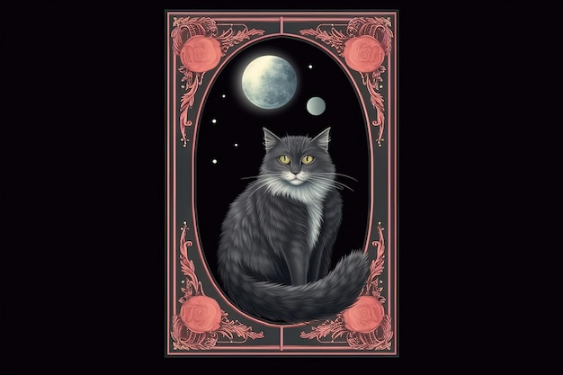 The Moon Cat Tarot card illustration generative ai