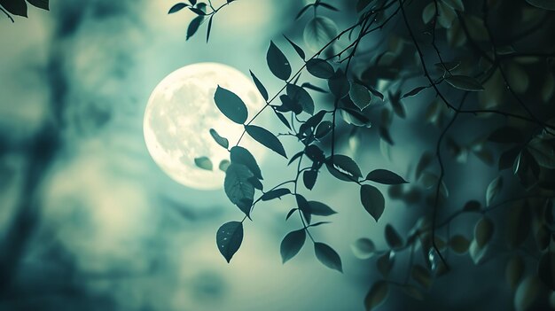 Photo moon charm leaves close up and vintage tone generative ai