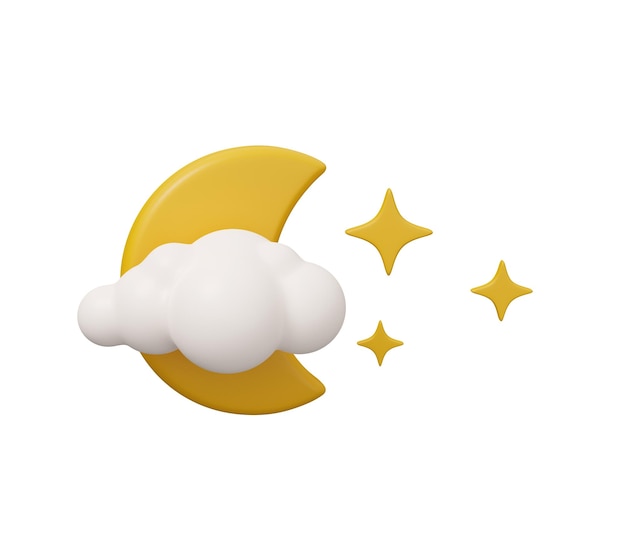 Photo moon cloud 3d weather isolated minimal 3d render illustration in cartoon trendy style