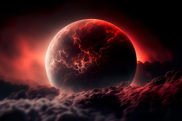 Moon concept of a red full clouds Generative AI