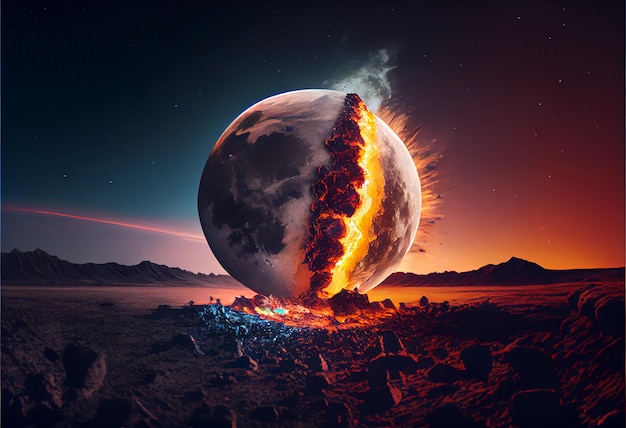 The moon crashes into the earth cosmic disaster