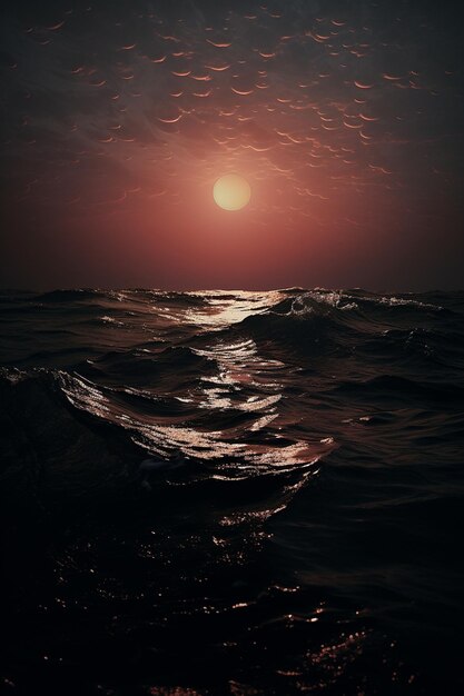 Moon falling on a deep dark ocean