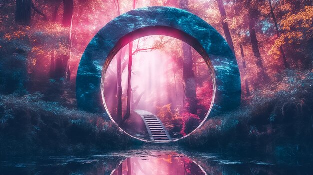 A moon gate to another ealm dreamy aesthetic fantasy vibes Ai generated