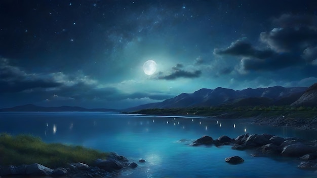 달은 호수 위에 빛나고 달은 물 위에 빛납니다.