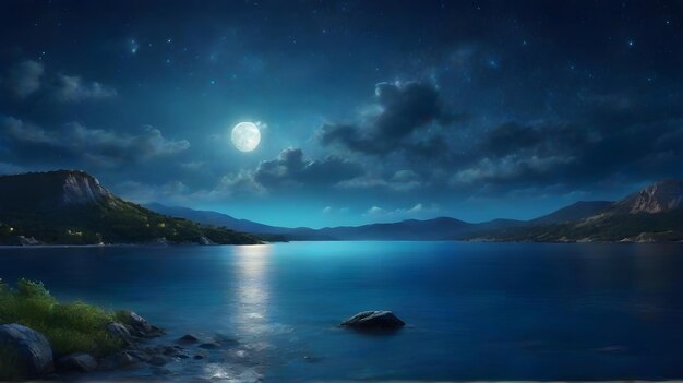 a moon is shining on the water and the moon is shining on the water