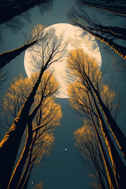 The moon is in the trees