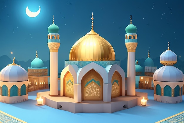 A moon is visible over a islamic ramadan kareem card social media banner design template