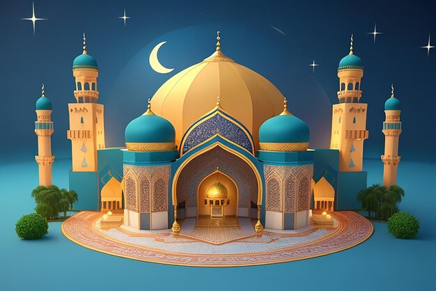 A moon is visible over a islamic ramadan kareem card social media banner design template