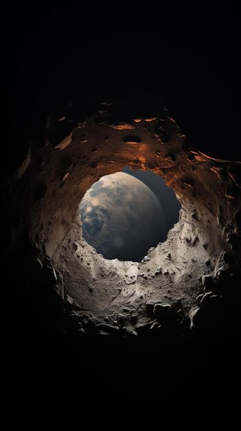 Foto la luna è visibile attraverso il buco nella terra