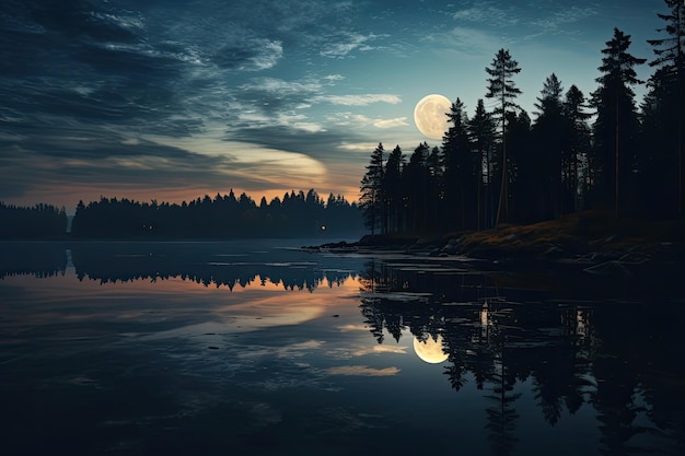 A moon over a lake