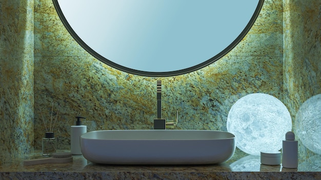 Лунная лампа в ванной комнате 3D визуализация