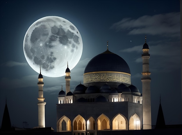 Moon light falling on a mosque in the night