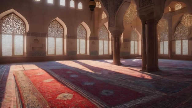 Moon light shine through the window into islamic mosque interior