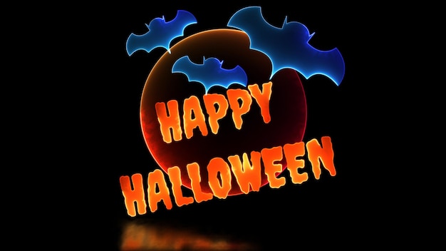 Moon loop neon glow effect halloween bat black background