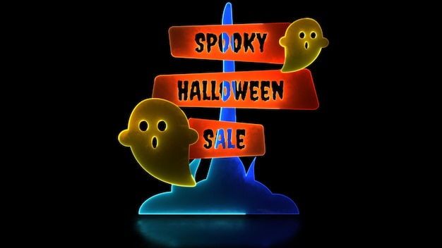 Photo moon loop neon glow effect halloween sign and ghost black background