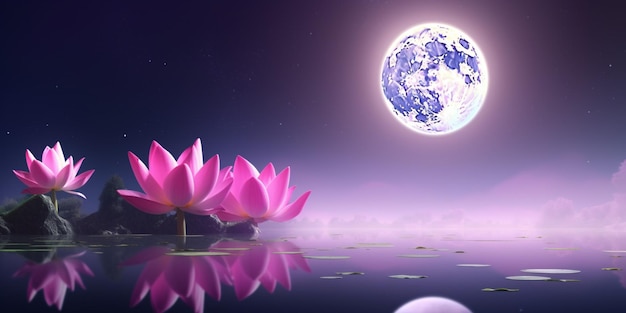 Premium AI Image | The moon and the lotus flower