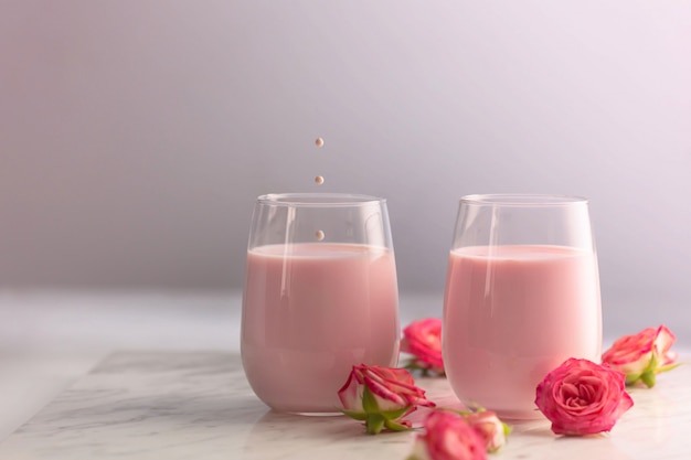 moon milk prepared with pink rose flower
