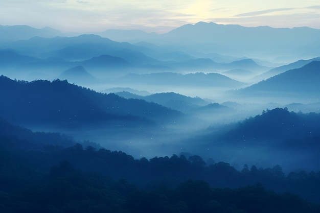 Moon Over Misty Mountain Range