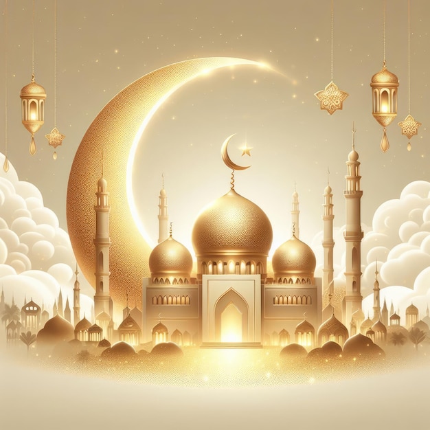 Moon and mosque beautiful illustration