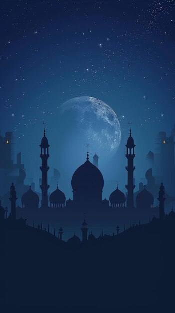 a moon over a mosque in the night sky