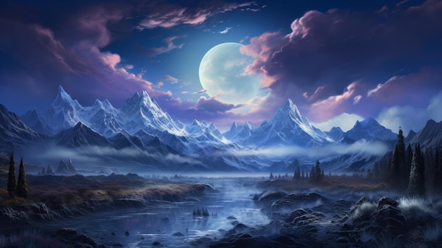 A moon over a mountain range