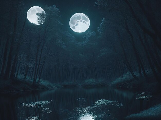 Moon at night in the forest UHD wallpaper Stock Photographic Image