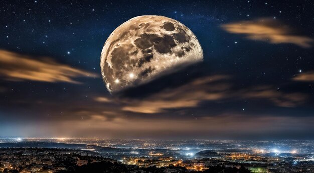 Moon in the night with stars and cloud moon view at the night beautiful moon with stars