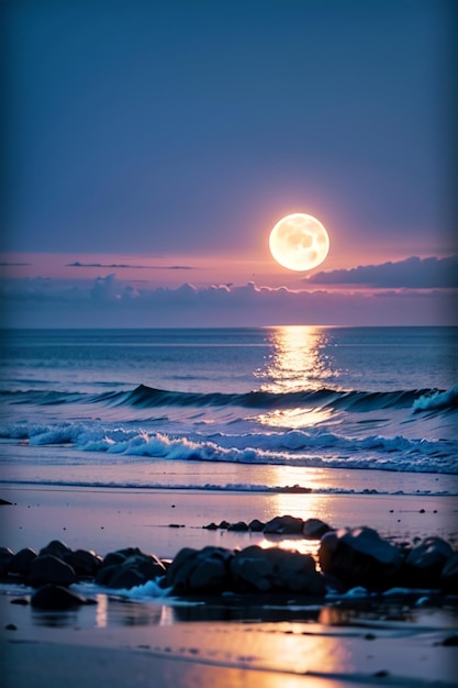 Moon over the ocean wallpaper