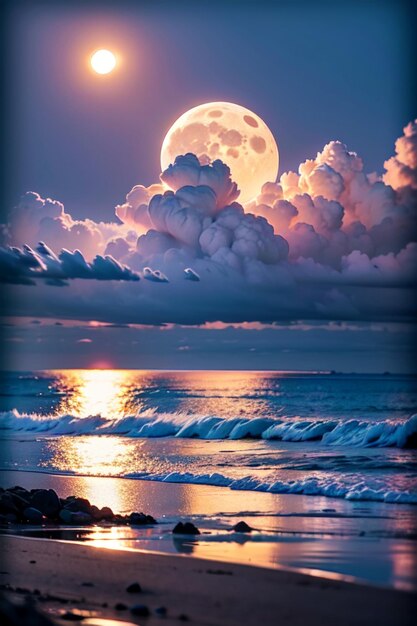 Premium AI Image | Moon over the ocean wallpaper