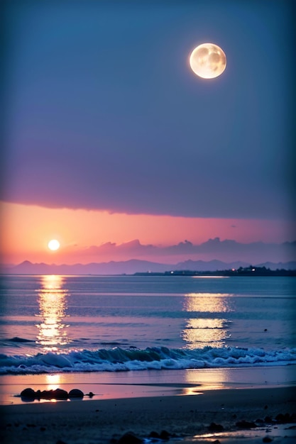 Moon over the ocean wallpapers and images