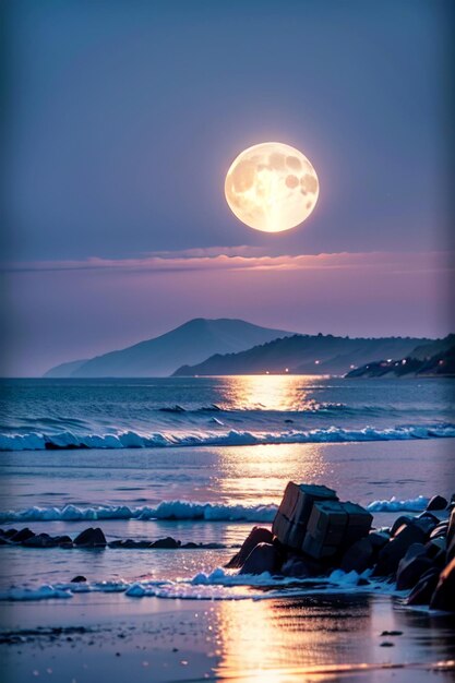 Moon over the ocean wallpapers