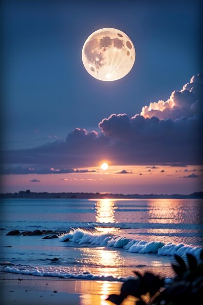 Premium AI Image | Moon over the ocean wallpapers