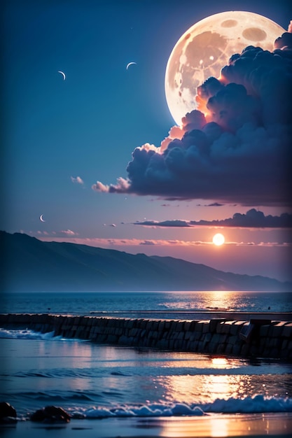 Moon over the ocean wallpapers