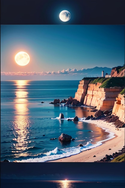 Moon over the ocean wallpapers