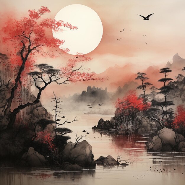 Photo moon painting kikugawa eizan japanese fart art japanese sumi e antique japanese prints
