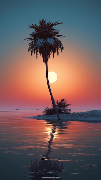 moon and palm tree