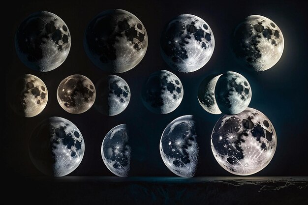 Moon phases displayed in a row