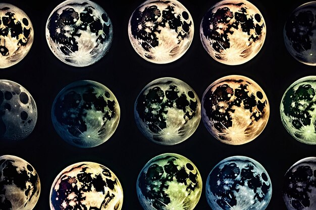 Moon phases displayed in a row