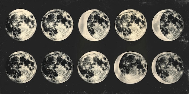 Photo moon phases series on black background ideal for educational materials