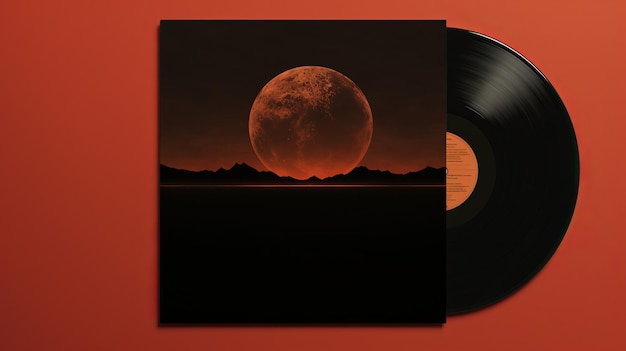 Photo moon print vinyl cover expansive landscapes in dark bronze and red