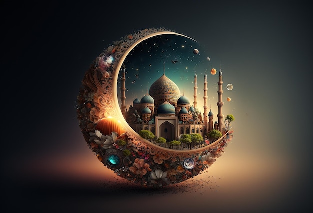 Moon and ramadan mosque Generative AI