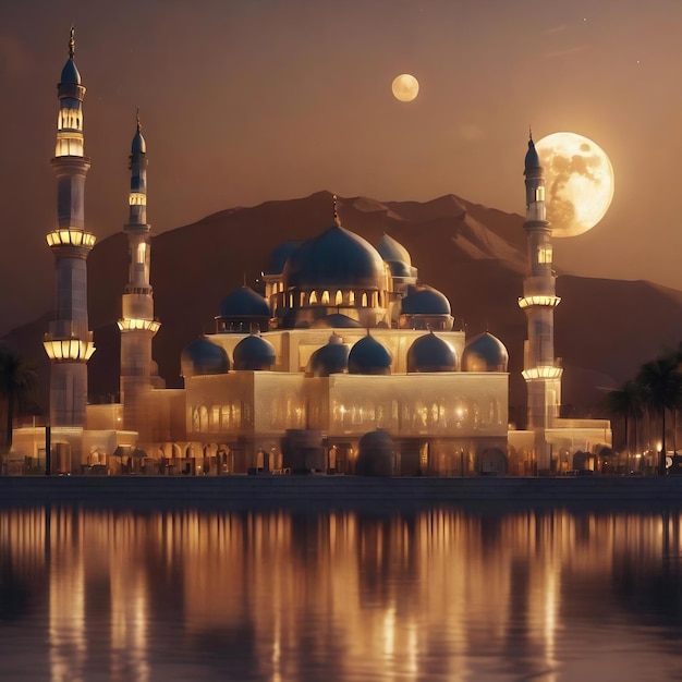 Moon and ramadan mosque generative ai