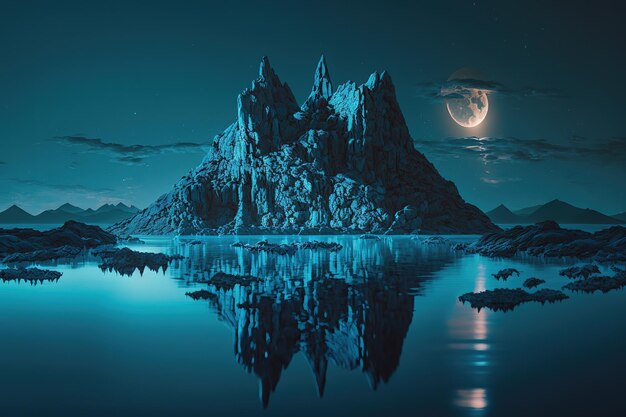 Moon and rocksBeautiful magical fantastic illustration Mysterious magic AI