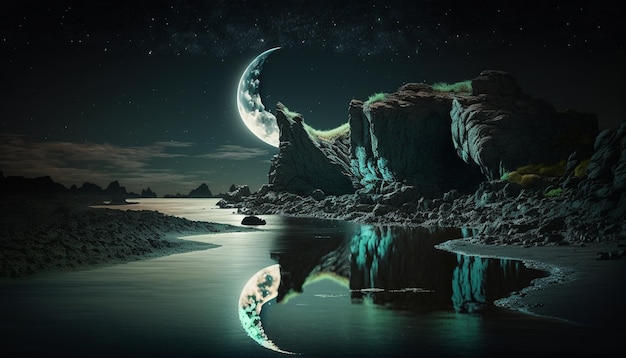 moon over the sea Generative AI illustrator