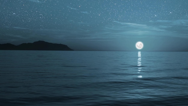 The moon shines on the sea