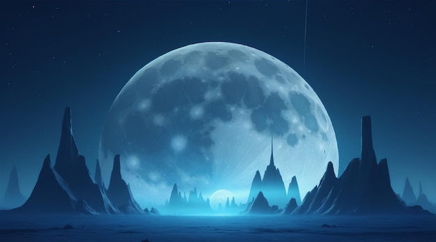 Луна в небе ночью фоновая игра 2D футуристическая от Generative AI