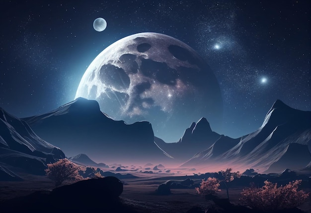 Moon in sky at night background asset game 2D futuristic generative ai