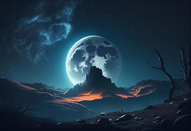 Moon in sky at night background asset game 2D futuristic generative ai