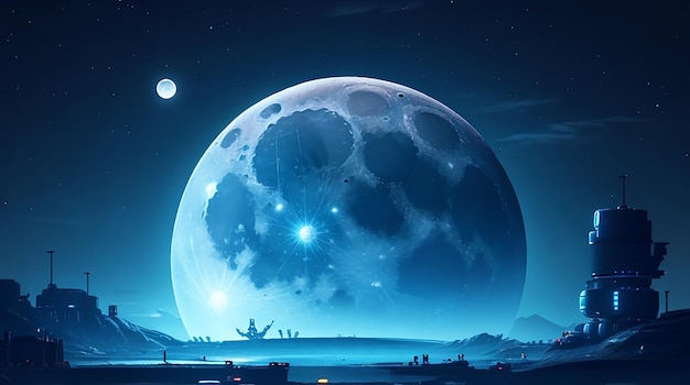 Moon in sky at night background asset game 2D futuristic generative Ai