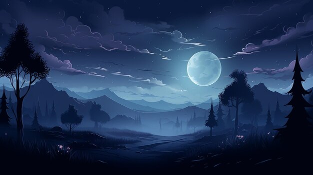 Луна в небе ночью фоновая игра 2D футуристическая